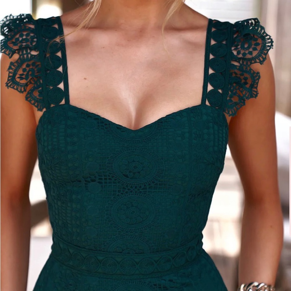 NWT- Two Sisters Green lace special occasion holiday dress size S - Picture 5 of 13